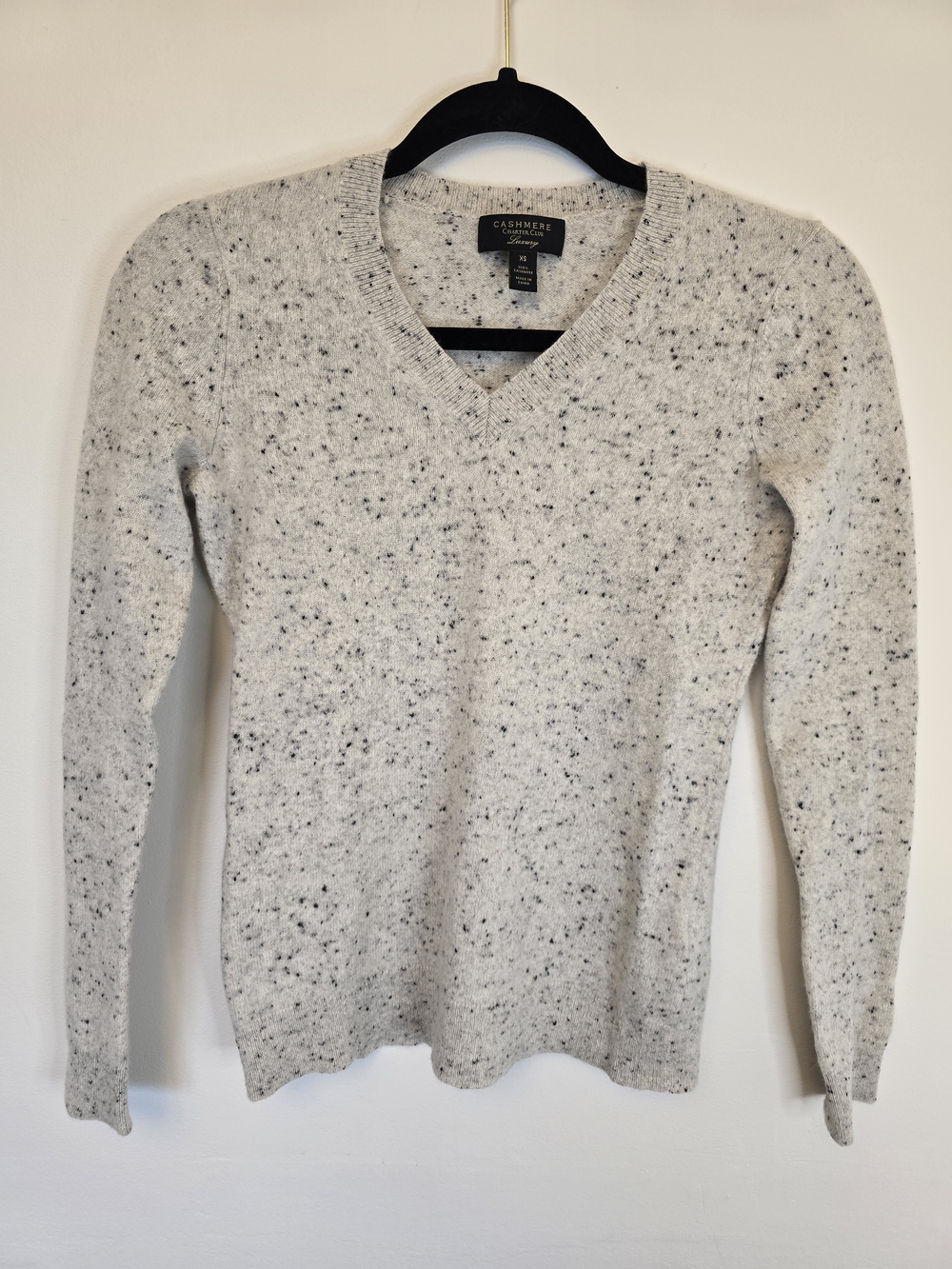 Cashmere Charter Club V-Neck Speckled Ivory Sweater